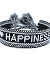 BJ-BRS-019 Браслет женский тканевый с надписью HAPPINESS черный плетеный фенечка мужской широкий