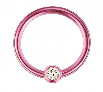 PR-KL-075 Пирсинг кольцо в нос с кристаллом розовое