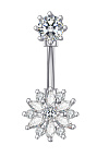 PR-PP-68 Пирсинг в пупок серебристый цветок с кристаллами