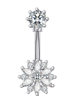 PR-PP-68 Пирсинг в пупок серебристый цветок с кристаллами