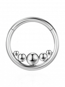 TIT-KL-007 Пирсинг-кольцо из титана с разными шариками серебристый