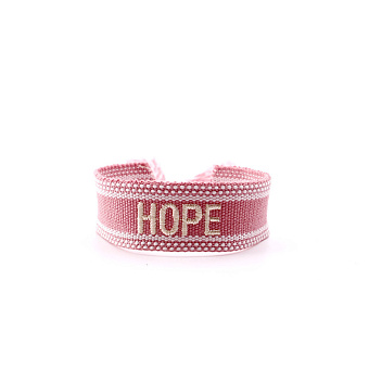 BJ-BRS-020 Браслет женский тканевый с надписью HOPE розовый плетеный фенечка мужской широкий