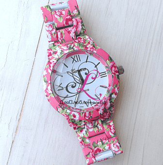 CH18 Часы для девукшки розовые с цветочным узором