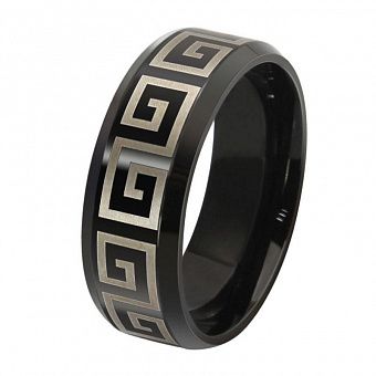 MK33 Черное стальное кольцо с орнаментом