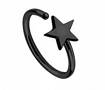 PR-KL-021 Пирсинг кольцо в нос и ухо со звездочкой черное