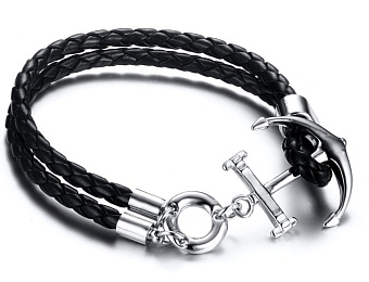 MB217 Кожаный браслет петлевой с якорем, стоимость 1 300 руб Характеристики: Материал - Экокожа, Вес - , Комплектация - Браслет, Страна производства - Китай;