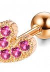 PR-SN-044 Пирсинг в ухо штанга золотая сердце с розовыми кристаллами