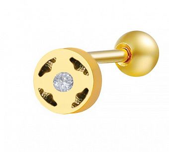 PR-MBN-036 Пирсинг микроштанга золотой диск с кристаллами